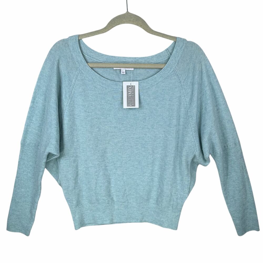 Intermix Alora Off Shoulder Sweater Cashmere Wool Womens Large Light Blue Dolman